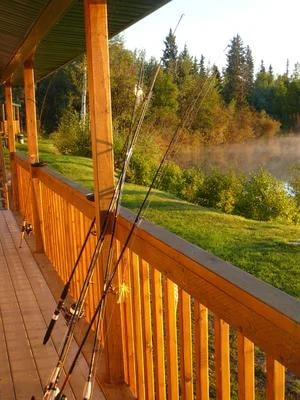 Lodge cabin porch and river view
