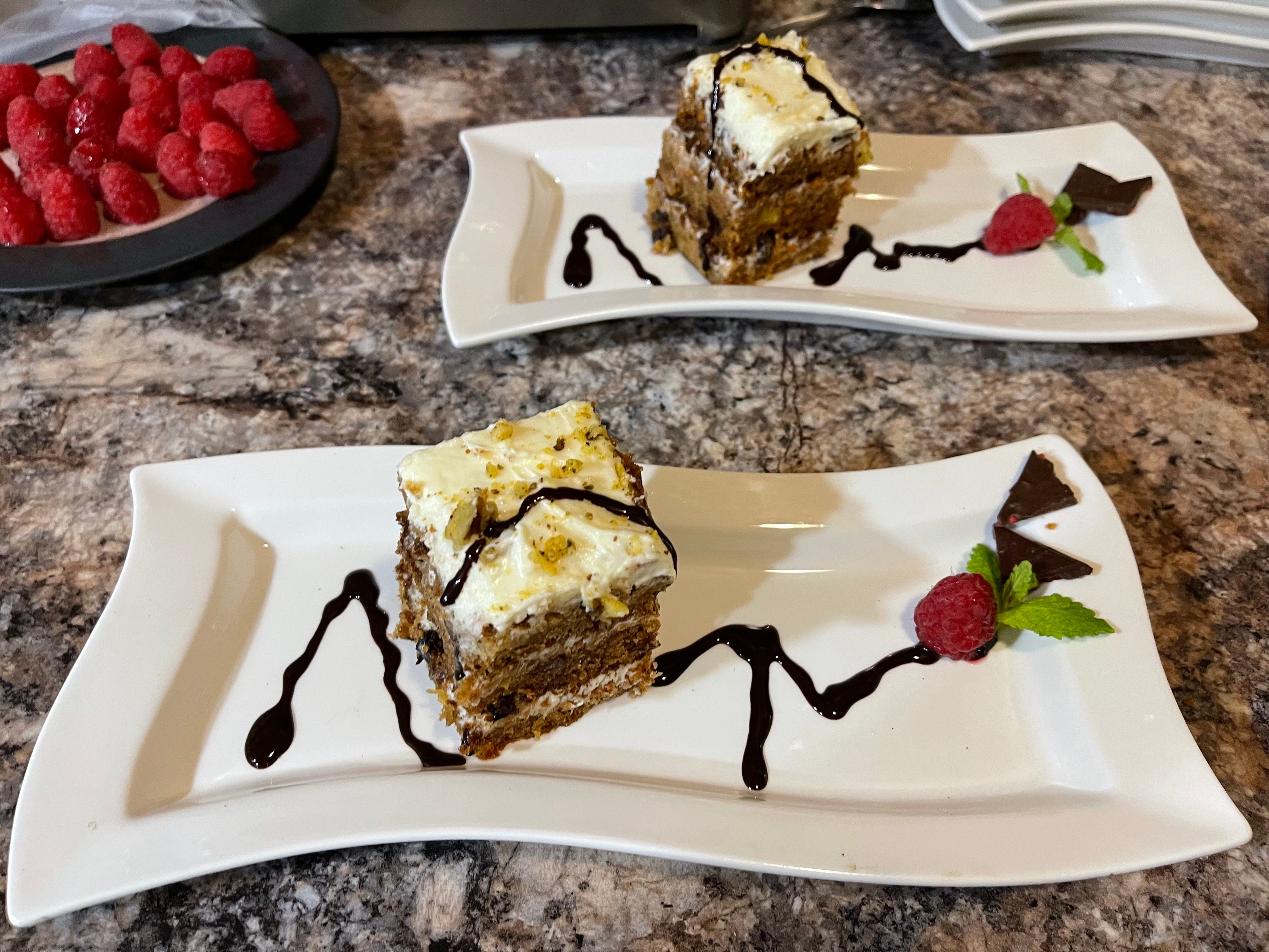 Diana's layered cake with cream and raspberries